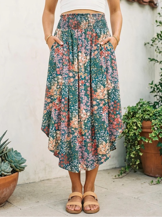 Sozy Dresses & Skirts - SOZY viral MIA midi skirt in teal ditsy floral print - Size S